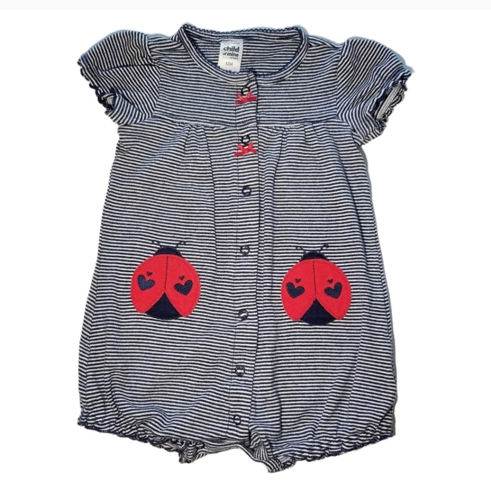 CHILD OF MINE BLUE STRIPED LADY BUG ROMPER SZ 12 MOS - Picture 3 of 9